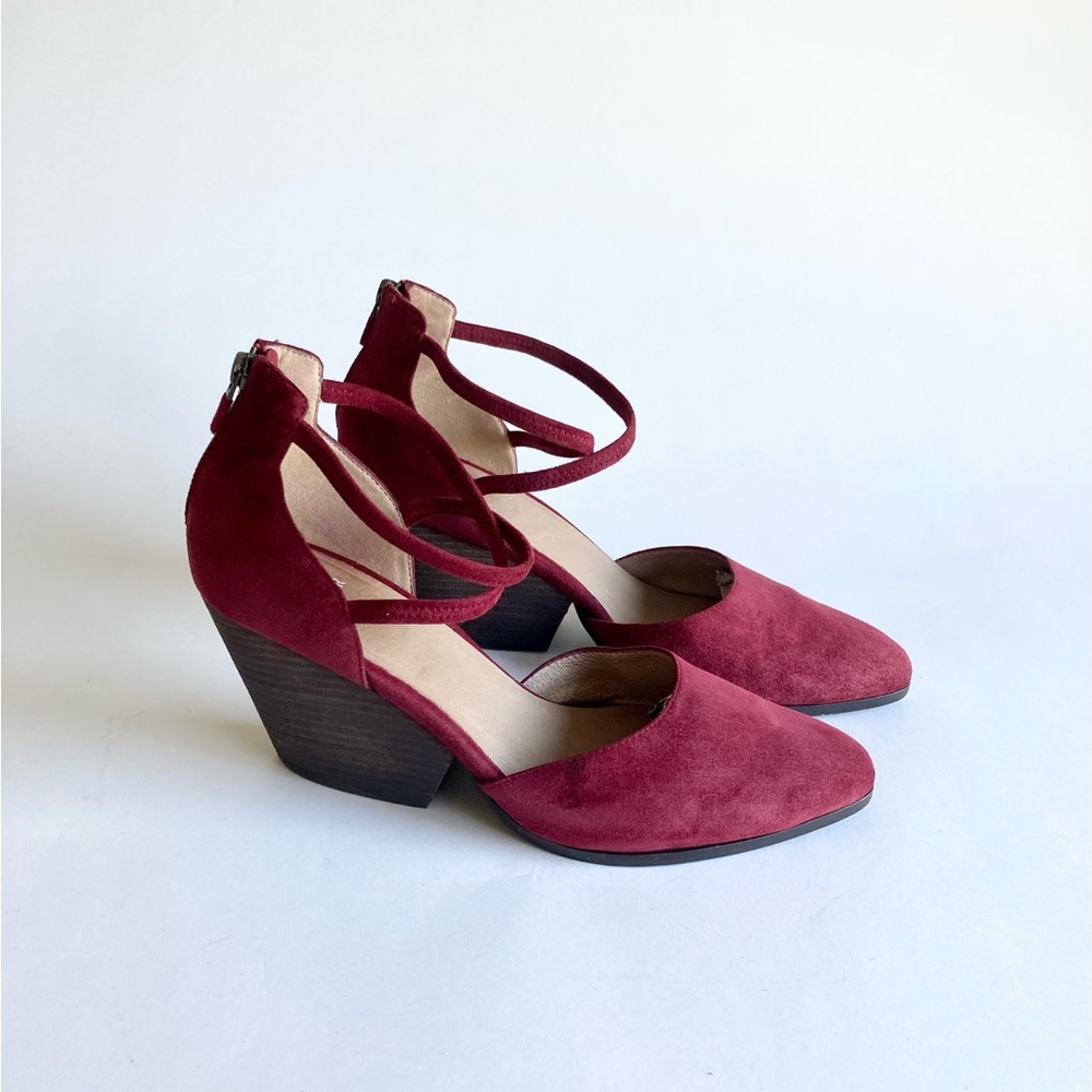 Eileen Fisher Burgundy Suede Leather Ankle Strap Almond Toe Slingbacks size 11